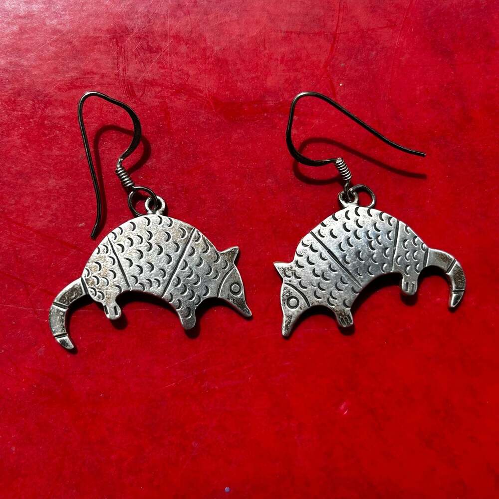 Vintage Mexican Sterling Silver Armadillo Dangle Earrings